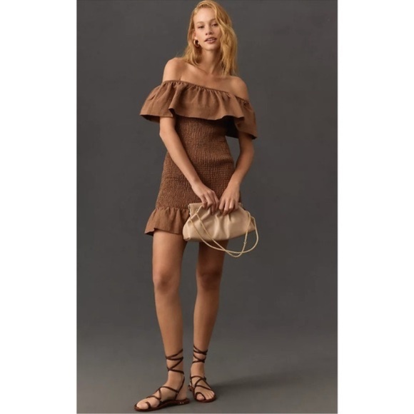 Anthropologie Dresses & Skirts - NWT Anthropologie Off-The-Shoulder Smocked Mini Dress Brown Size XS